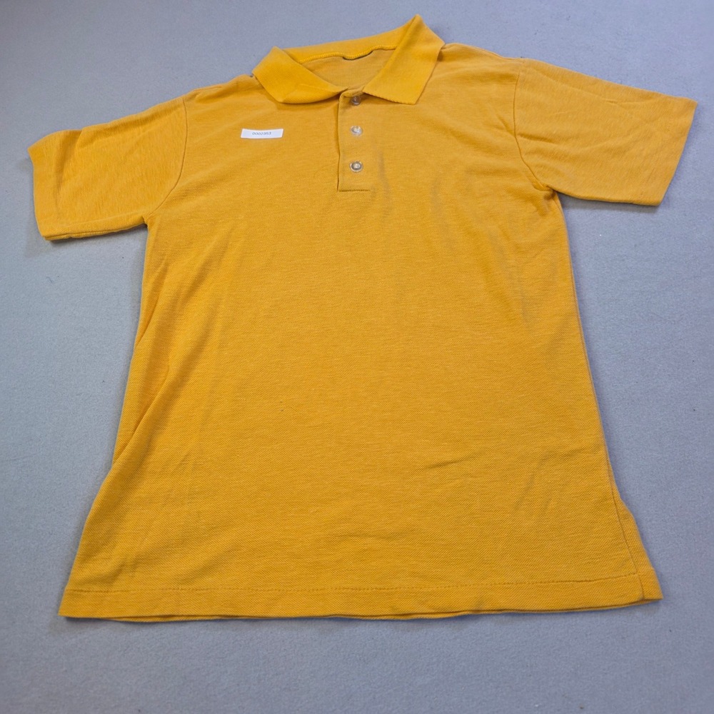 Vintage Style Golden Yellow Short Sleeve Pique Knit Polo Shirt Distressed Hole